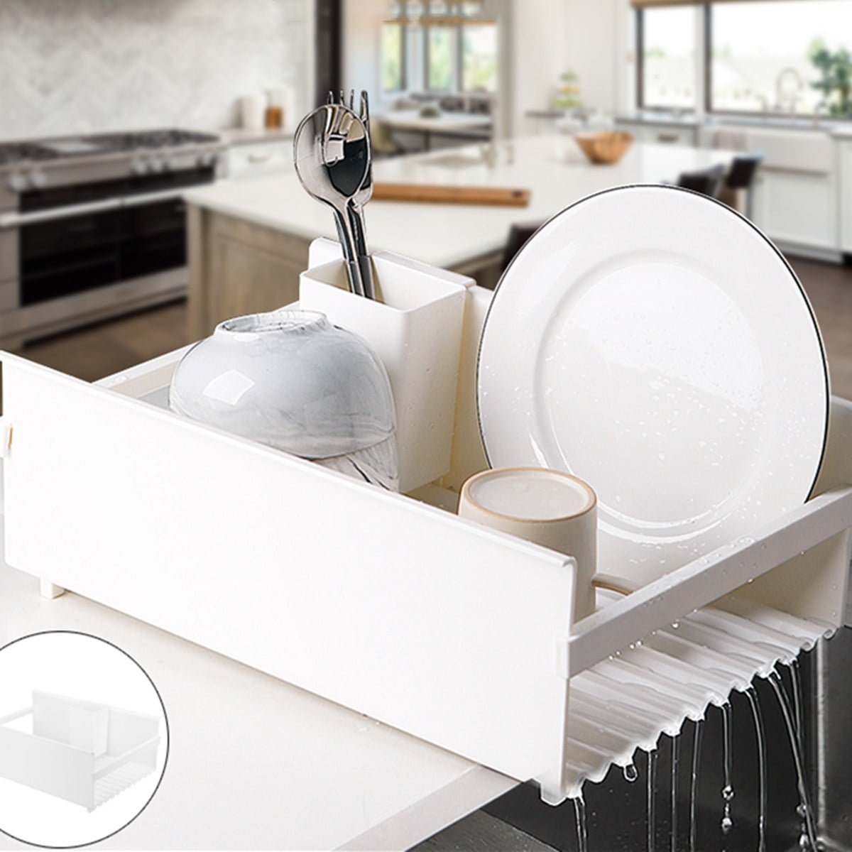 Dish Drying Rack Dish Drainer Kitchen Organizer Fork Spoon Bowl Holder Drain Shelf Kitchen Sink