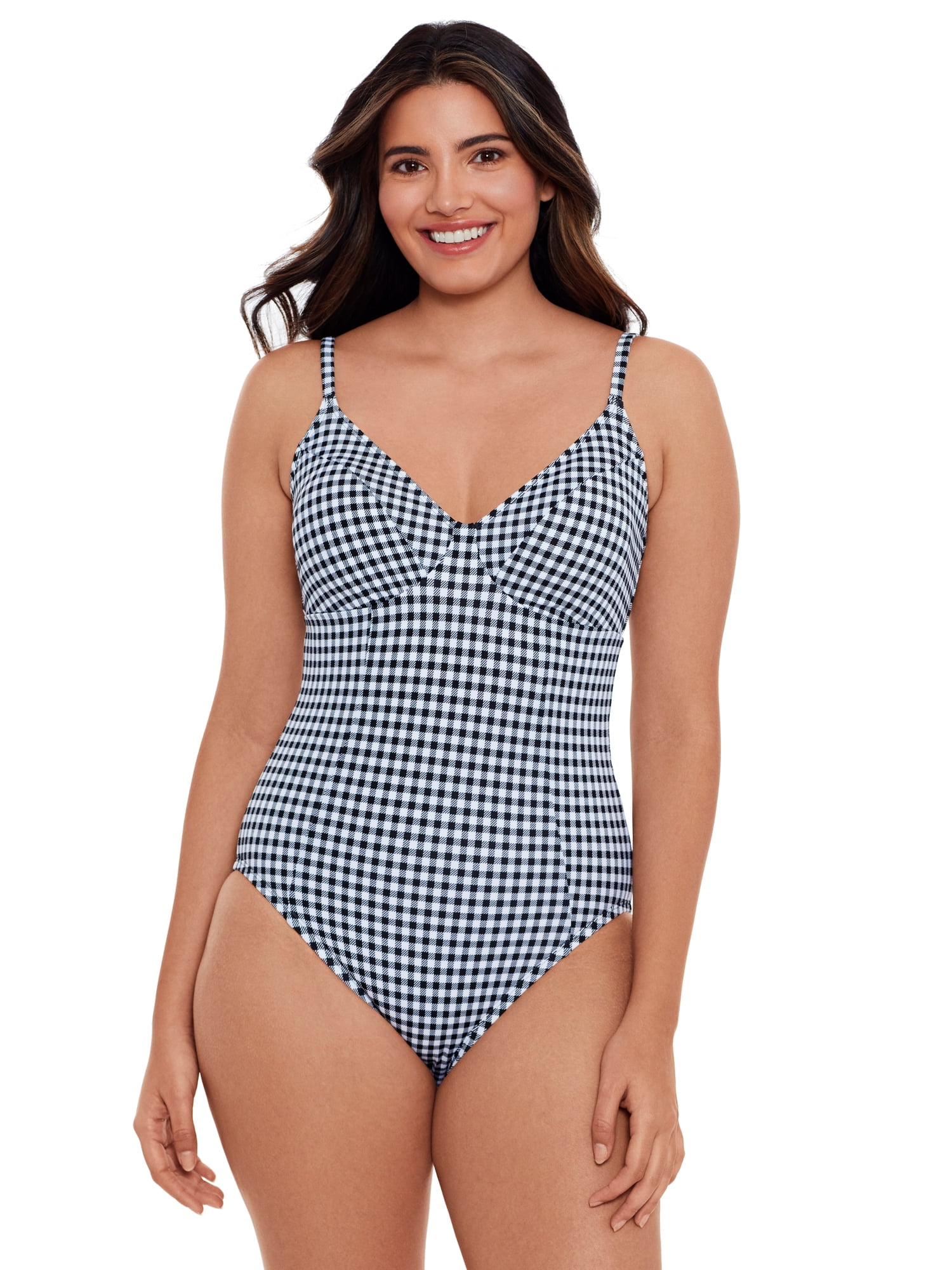 Time and Tru Women's and Women’s Plus Size Paneled Twist Back One Piece Swimsuit