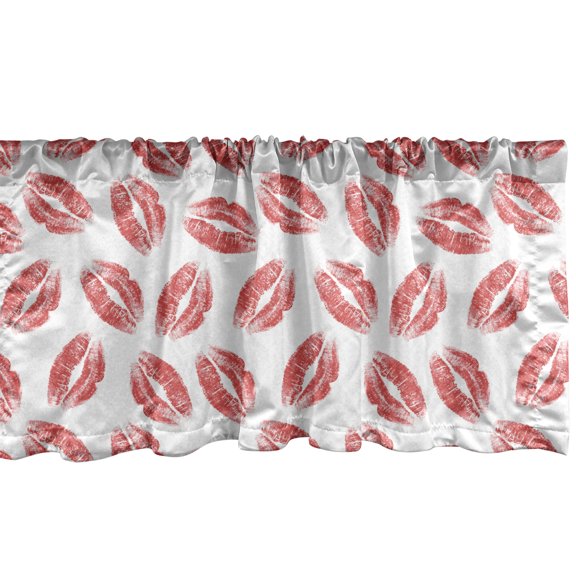 Ambesonne Kissing Window Valance, Woman Lipstick Lips Print, 54" X 12", Dark Pink and White