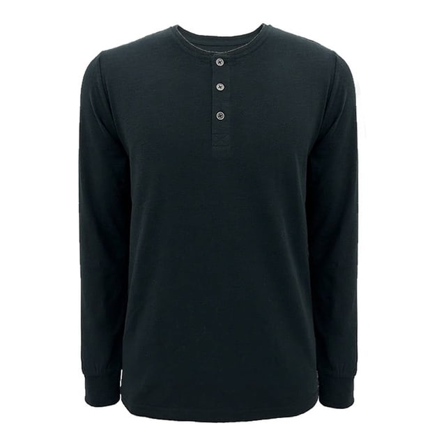 Playera George para Hombre, de Algodón Tipo Henley Manga Larga Cuello Redondo Lisa Verde Militar Talla 2EG