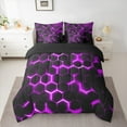 thumbnail image 2 of Manfei Blue Hexagon Honeycomb 7pcs Bedding Comforter Set,Modern Geometric Aesthetic Queen Bedding Sets,Purple Black Geometric Queen Sheet Sets For Teens,Microfiber Bedroom Decor Reversible, 2 of 8