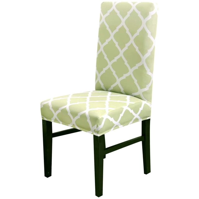 Dining Chair Cover Set Stretch Spandex Short Dining Chair Slipcovers Removable Washable Decorative Chair Protector Seat Covers for Dining Room Home Wedding Banquet Party Decor (Green+White, 2 Pack)