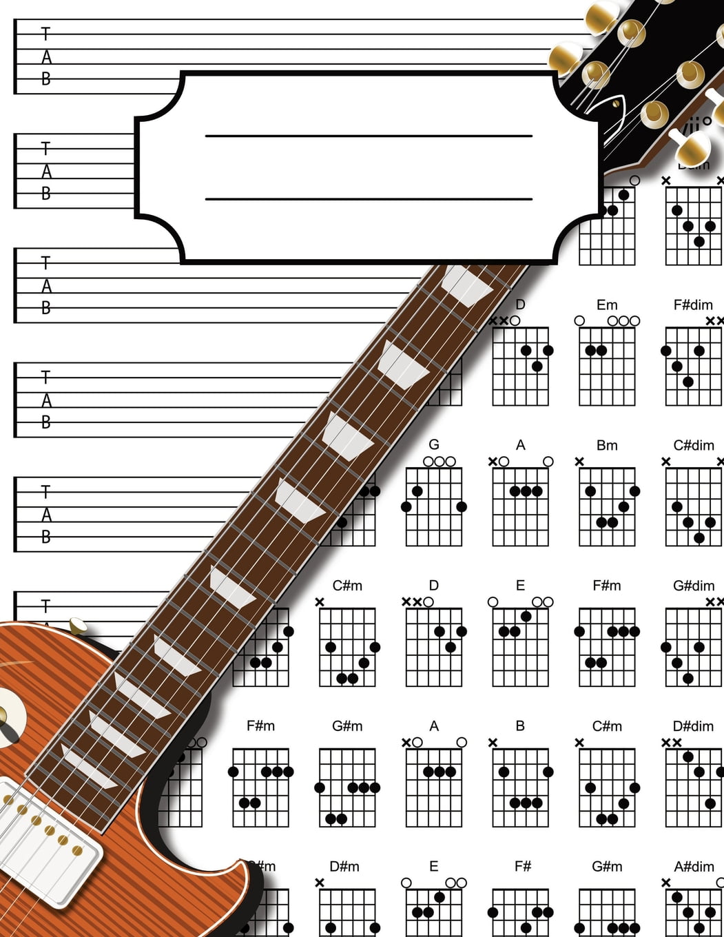Guitar Tab Notebook Blank Guitar Tablature Writing Paper With Chord