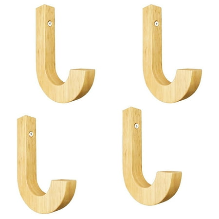 

4 Pack J Shape Wooden Wall Hooks for Hanging Clothes Rustic Coat Hook Wall Mounted Handmade Decorative Natural Wood Towels Robe Hat Hanger Rack Organizers for Entryway Living Room Bathroom
