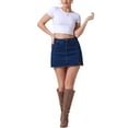 thumbnail image 2 of INSPIRE CHIC Women's Side Slit High Waisted A-Line Mini Denim Skirts S Dark Blue, 2 of 6