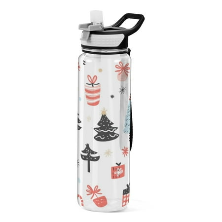 

Sports Water Bottle 1000ML Tritan Food Grade Clear Water Bottle Fitness Outdoor Sports BikeChristmas Lovely Tree