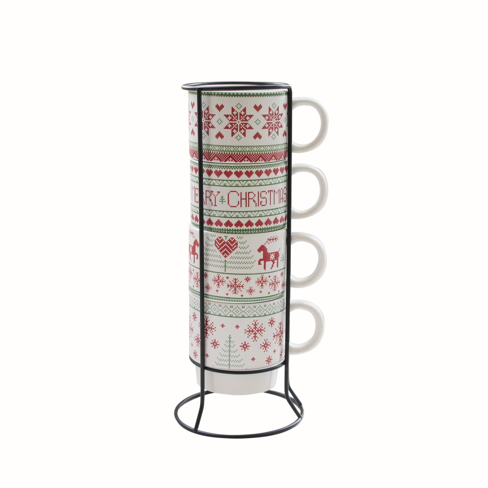 American Atelier Merry Christmas 5 Piece Mug Set with Metal Rack - Walmart.com