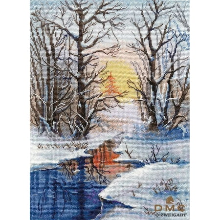 UPC: 4680021532184 | Counted Cross Stitch Kit Winter Creek 1334 Needlework Nature Forest Winter By Oven Trees Sun By Oven White