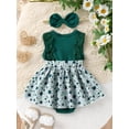 thumbnail image 3 of Gupgi 0-18M Baby Girls Irish Romper Dress Lace Sleeve Four Leaf Clover Plaid Romper with Headband, 3 of 9