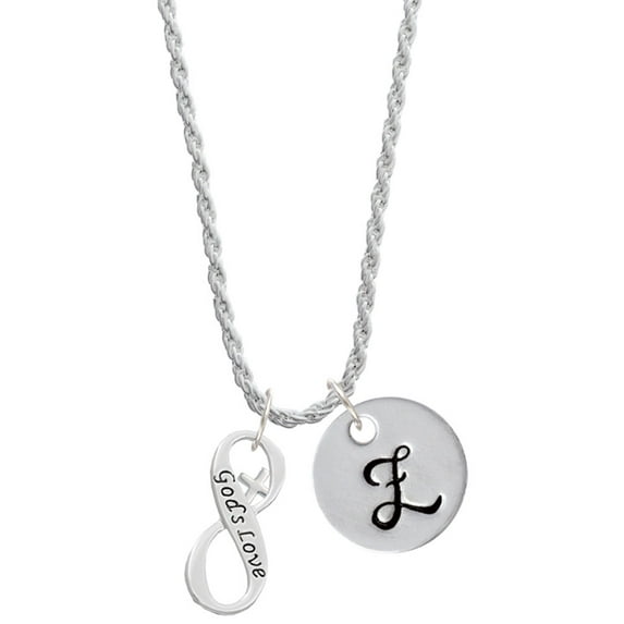 Delight Jewelry Silvertone God's Love Infinity Sign Silvertone Script Initial Disc - Z - Charm Necklace, 20"+3"