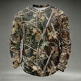 thumbnail image 2 of ASDFVBKG Lightweight Mens Crew Neck Sweatshirt, Camo Maple Leaf Printed Waffle Knit Long Sleeve Casual Pullover Light Brown M, 2 of 5