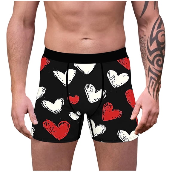 Men's Valentine's Day Love Heart Printed Boxer Briefs Soft Stretch Moisture-Wicking Underwear for Holiday Gifts,Multicolor,S