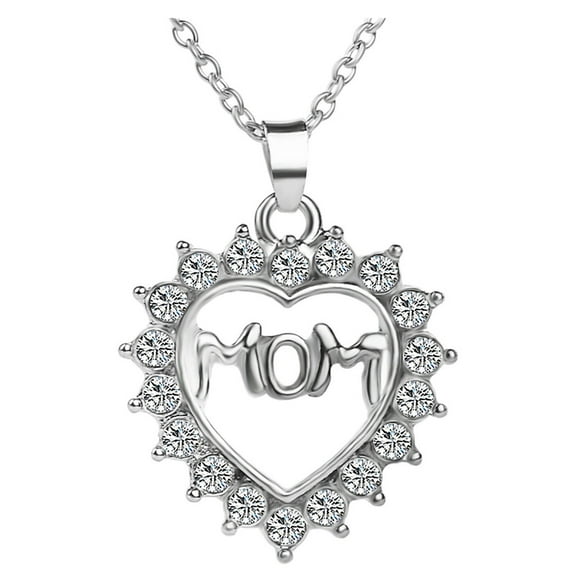 Mother's Day Necklaces for Women,Women's MOM Letter Heart Shaped Crystal Pendant Necklace,Mother's Day Gifts for Mom