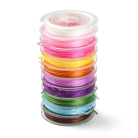 10 Rolls 10 Colors Flat Elastic Crystal String Set for Stretch Bracelet Elastic Beading Thread Making Mixed Color 0.5mm about 10 yards(9.14m)/roll 1 roll/color