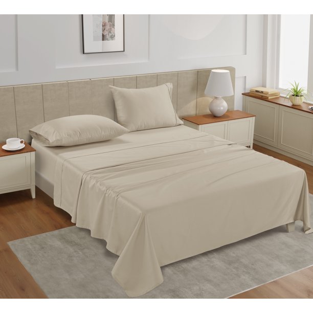 Casa Platino Juego de Sábanas Individual de Algodón – Sábanas Refrescantes 100% Algodón de 450 Hilos, Acabado de Lujo Premium para Hogar y Hotel, Naturalmente Transpirables – Marfil