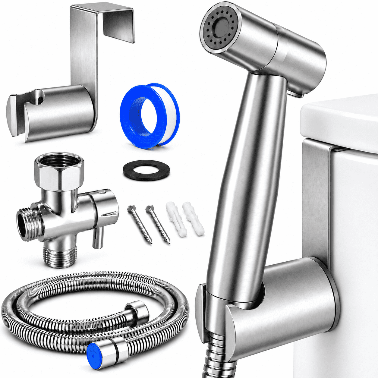 GAZILY® Handheld Bidet Sprayer for Toilet, Adjustable Pressure Stainless Steel Muslim Shower Kit with G7/8 T-Valve and 4.92 ft Hose