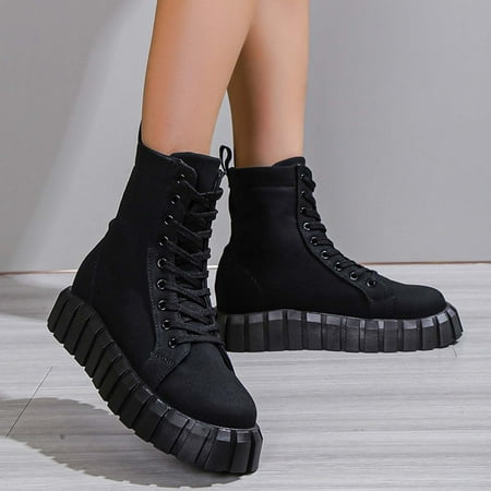 

Zunfeo Women s Mid Calf Boots- Fashion Comfy Lace-up Boots Chukka Boots New Leopard Print Black 7