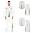 thumbnail image 2 of Aislor Men's Liturgical Praise Dance Outfit Metallic Shiny Cross Pullover Tops and Loose Pants Church Worship Dancewear White XL, 2 of 7