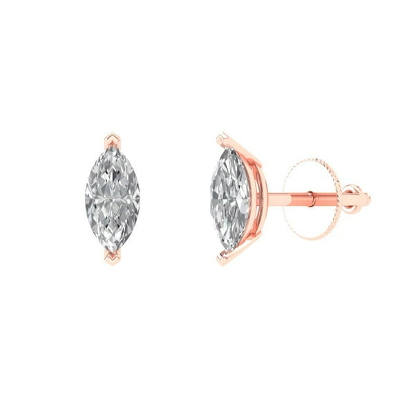 1 ct Push-Back Stud Earrings for Women | 8x4mm Marquise Cut White Sapphire | 18K Rose Gold