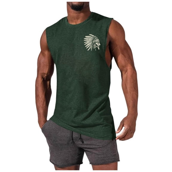Cmfcve Men's Summer Tank Top Crew Neck Sleeveless Graphic Tees Printed Breathable Vacation Tank Top
