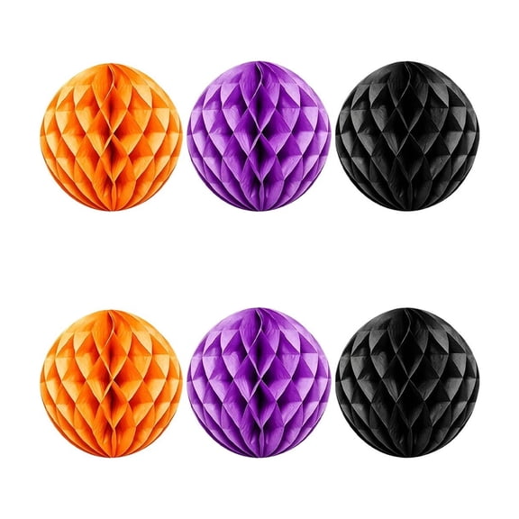 Honey Comb Decorations, 6 Pack Paper Honeycomb Balls for Halloween Themed Party, Hanging Tissue Decor with Strings for Indoor Ceiling Home Venue Supplies, Reusable and Foldable