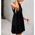 thumbnail image 3 of Vestido con gradas y cuello con lazo para mujer, vestido de verano sencillo, informal, con dobladillo suelto, cuello en V, botón frontal, sin mangas, línea A, 3 of 6