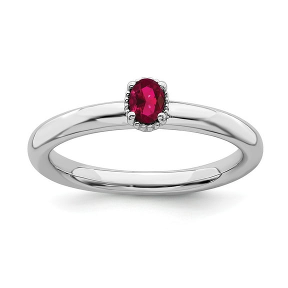 925 Sterling Silver Stackable Expressions Created Ruby Single Stone Ring Size: 9; for Adults and Teens; for Women and Men