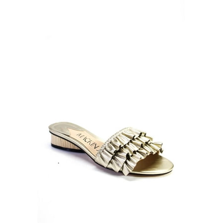 

Pre-owned|Mackin J Women s Metallic Ruffled Slides Sandals Gold Size US 8.5
