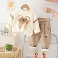 thumbnail image 2 of Lovskoo 6M-3T Toddler Infant Baby Boy Girl Fall Winter Outfit Cute Bow Sherpa Fleece Sweater Pullover Tops Solid Pants Warm Clothes Set Khaki, 2 of 6