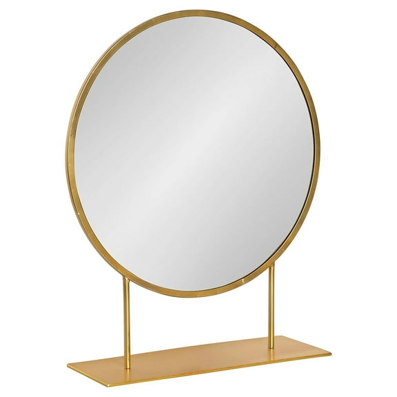 Modern Glam Table Mirror - 22" Round Metal Frame Vanity Mirror with Stand - Decorative Makeup Mirror for Bedroom, Bathroom, Dresser Gold 18"L x 6"W