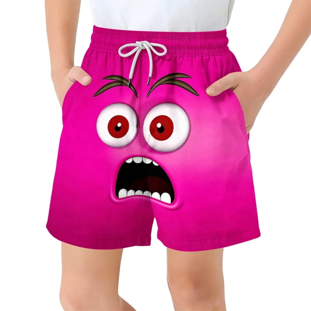 EGNMCR Children's Pocket Shorts Drawstring Elastic Printed Casual Swim Trunks five point pants