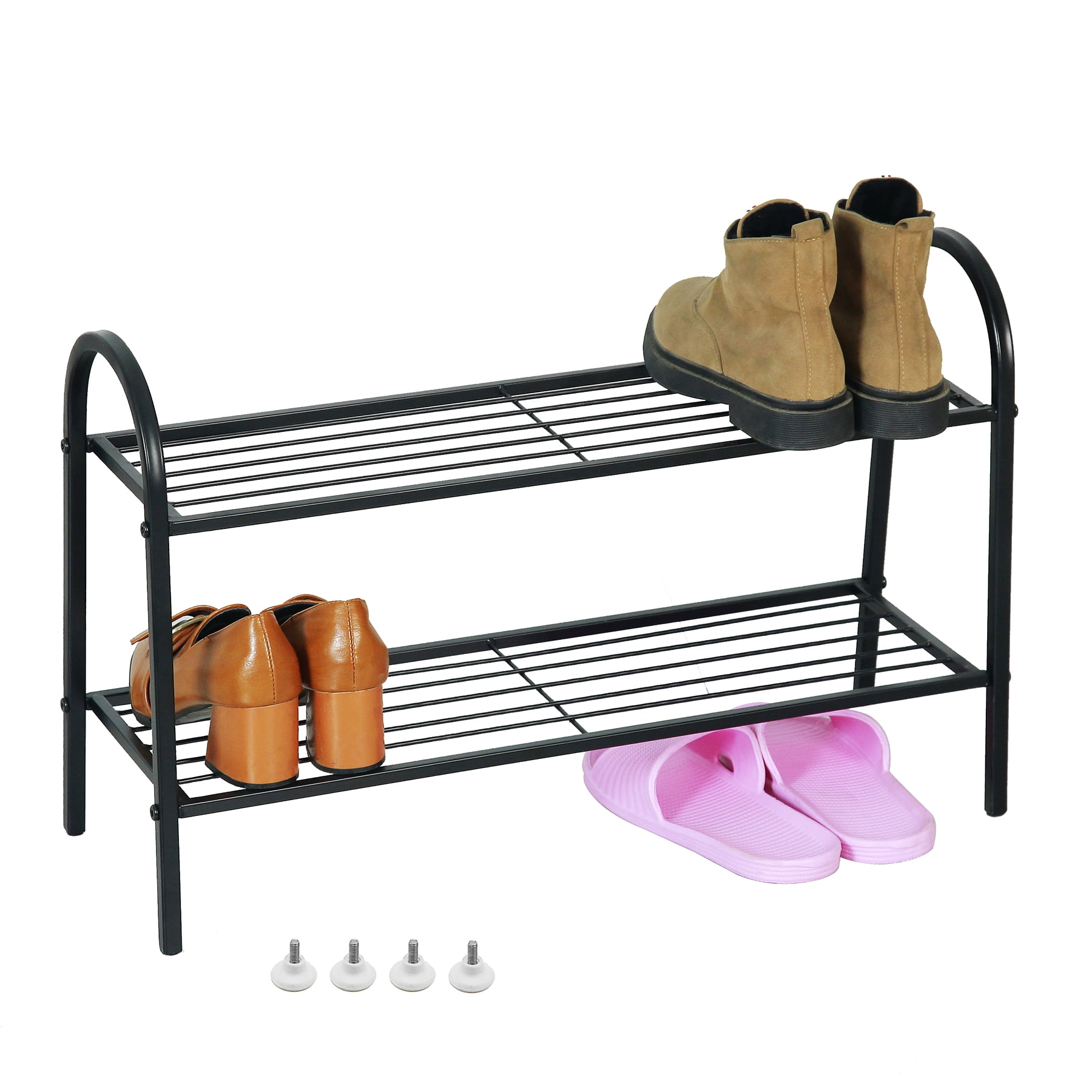 PandS Black Shoe Rack, Shoe Organizer and Storage 24.6" Metal 2 Tiers