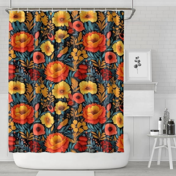Pioneer Flower 72x84in Shower Curtain,Bathroom Decorative Shower Curtains Set with 12 Hooks,Modern Waterproof Washable Shower Curtain