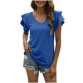 thumbnail image 2 of Oalirro Blouses & Button-Down Shirts Women Blouses and Tops Fashion Women's V- Neck Solid Color Short Sleeve Lapel Tops Navy, 2 of 5