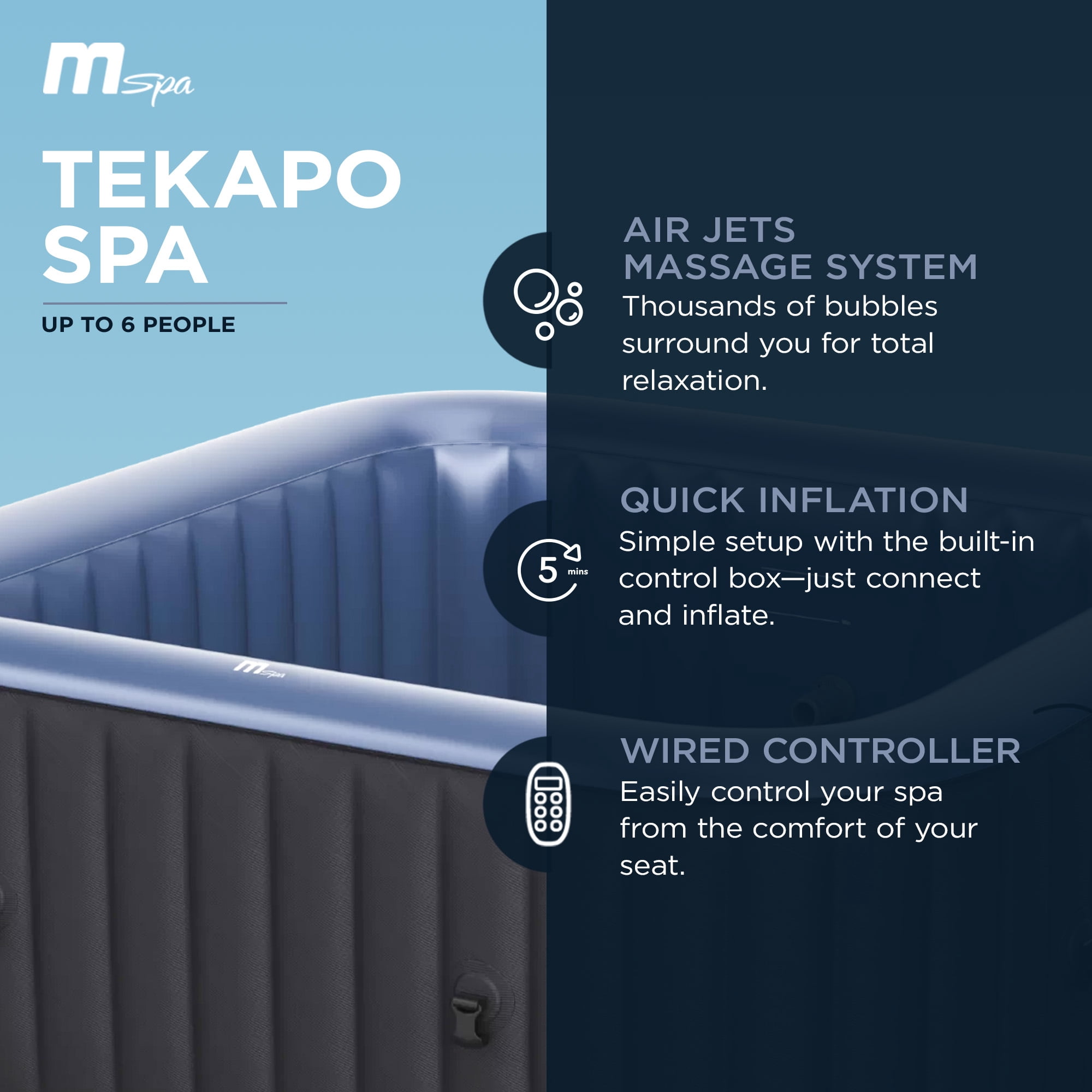 Mspa-USA 6 Person Inflatable Squared Hot Tub with Air Jets Massage System