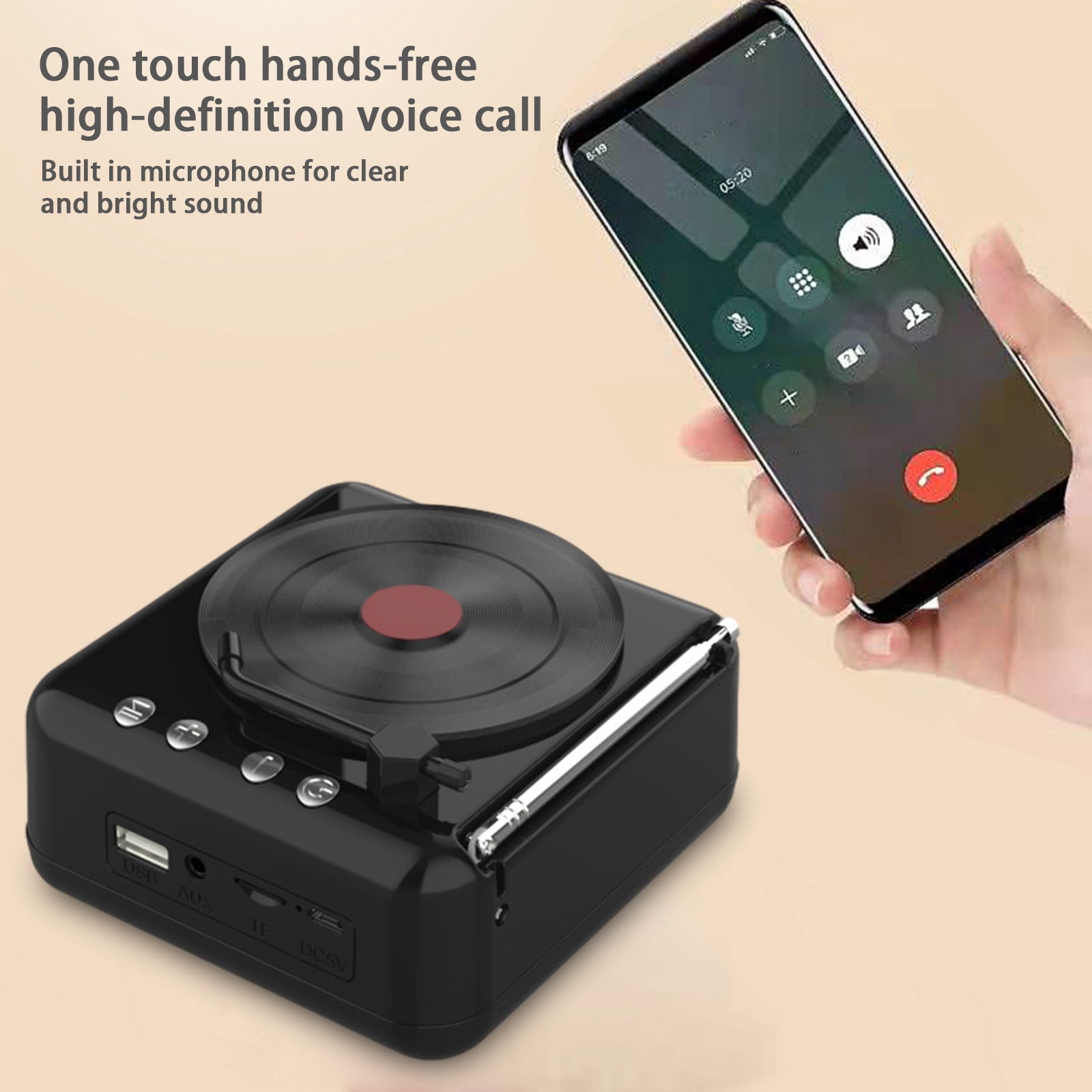 LACKUST Record Player Wireless Bluetooth Sound Retro Creatives Mini Portable Card Insert Small Speaker Subwoofer Gift,Black