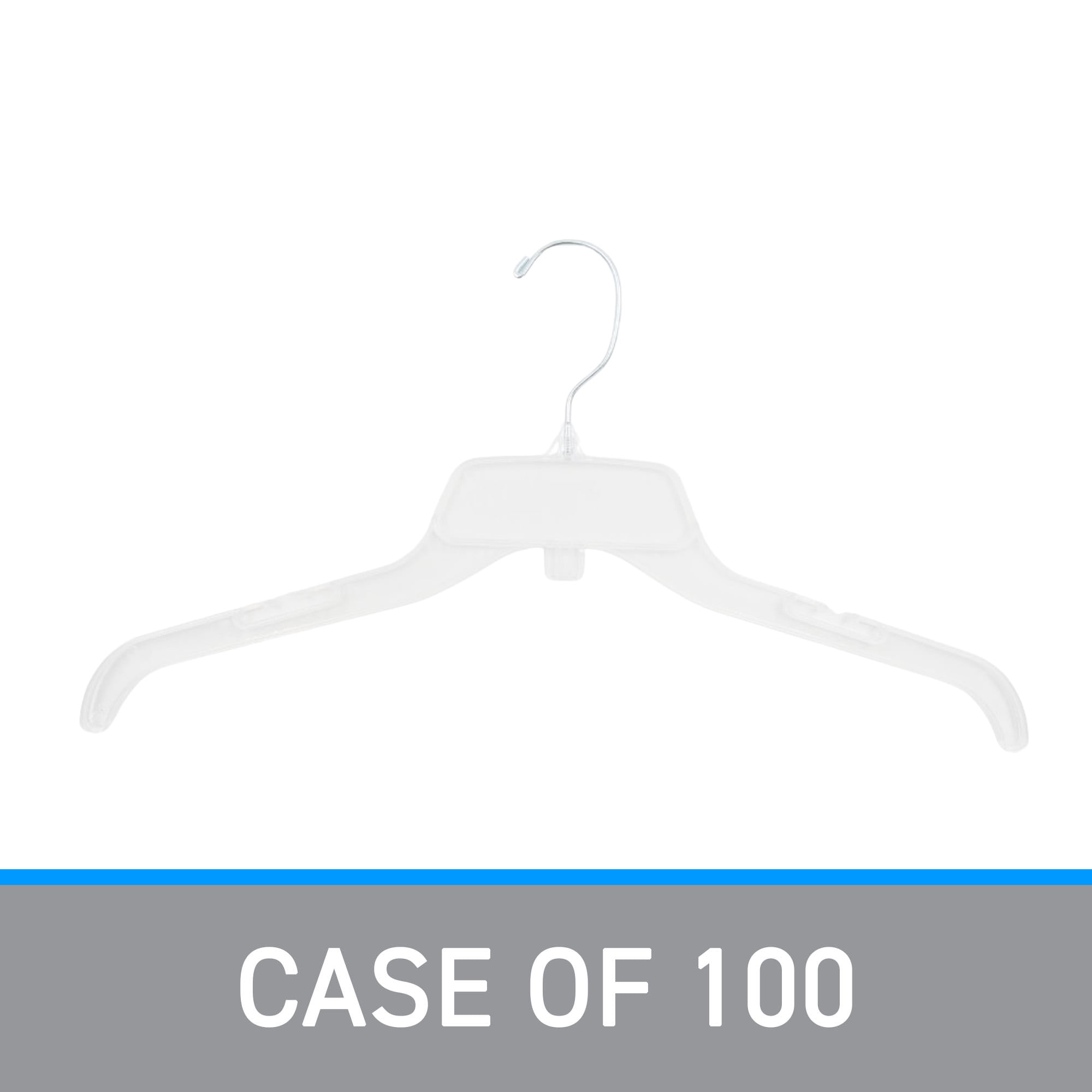 17 inch Break-Resistant Clear Plastic Dress Hangers - Case of 100 - Durable Clear Plastic Hangers - Plastic Clothes Hangers for Retail  Thrift Stores  Boutiques  Home Closets - Dress and Shirt Hangers