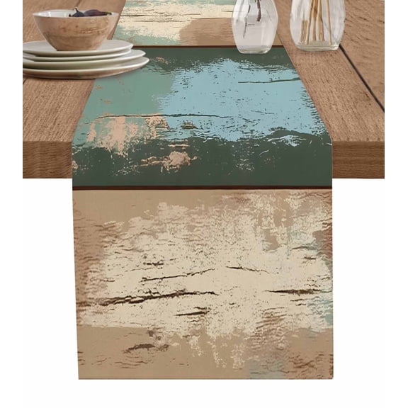 Ldtrchee Blue Brown Farmhouse Table Runner 72 Inches, Retro Vintage Wood Bed Runner Dresser Scarves Tabletop for Indoor Outdoor Parties/Ceremony/Banquet, 14" x 72"