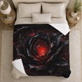 thumbnail image 4 of Glowing Crimson Center Within A Black Rose, Cozy Flannel Blanket with Dark Fantasy Floral Print, Housewarming Gift for Dark Floral Enthusiasts, Home Decor for Bedroom and Living Room, 4 of 7