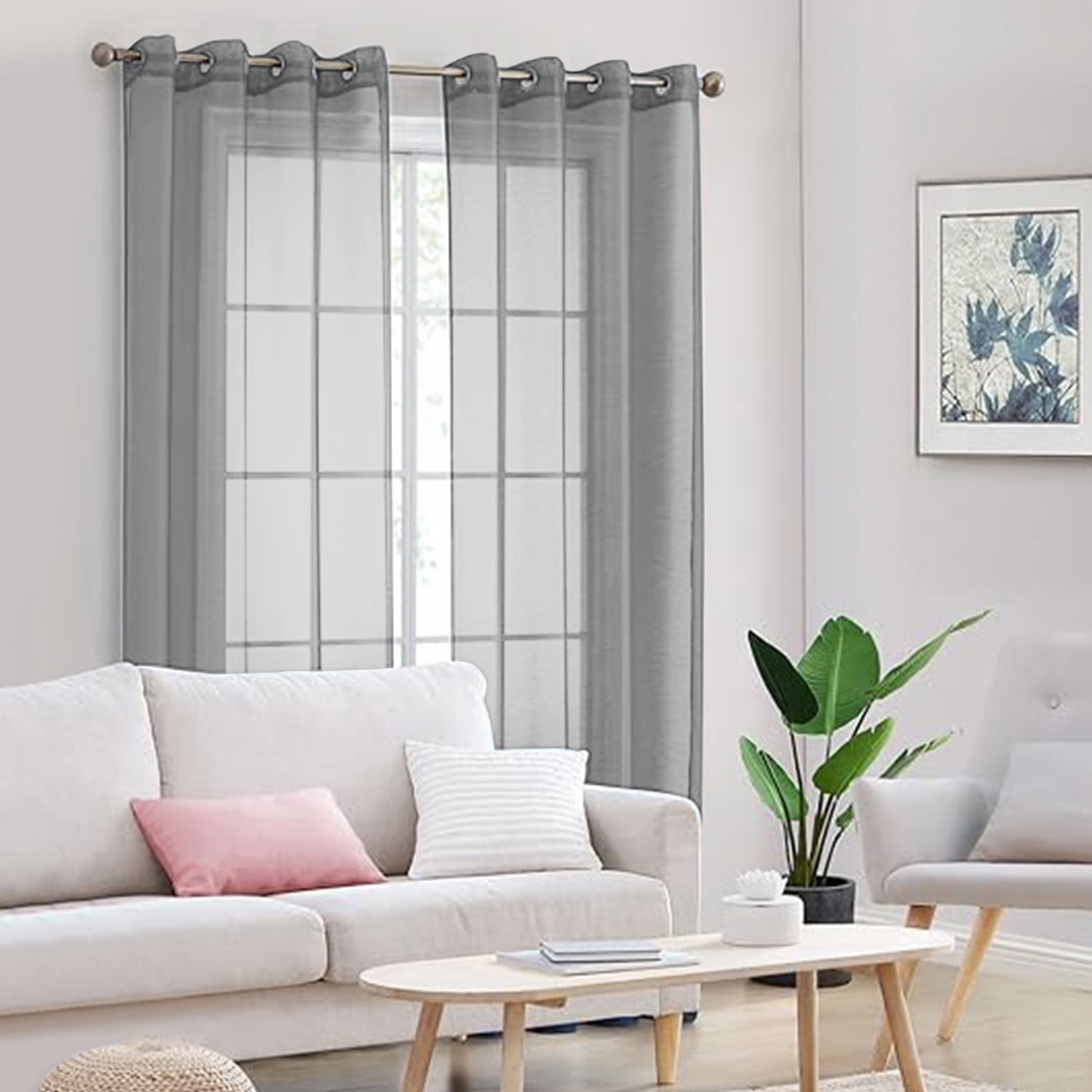 XUEYU Sheer Curtains 52" W x 96" L, Light Filtering Curtain Panels Solid Color Window Sheer Curtain Panel, Elegant Curtains & Drapes for Living Room, Bedroom 2 Panels, Gray