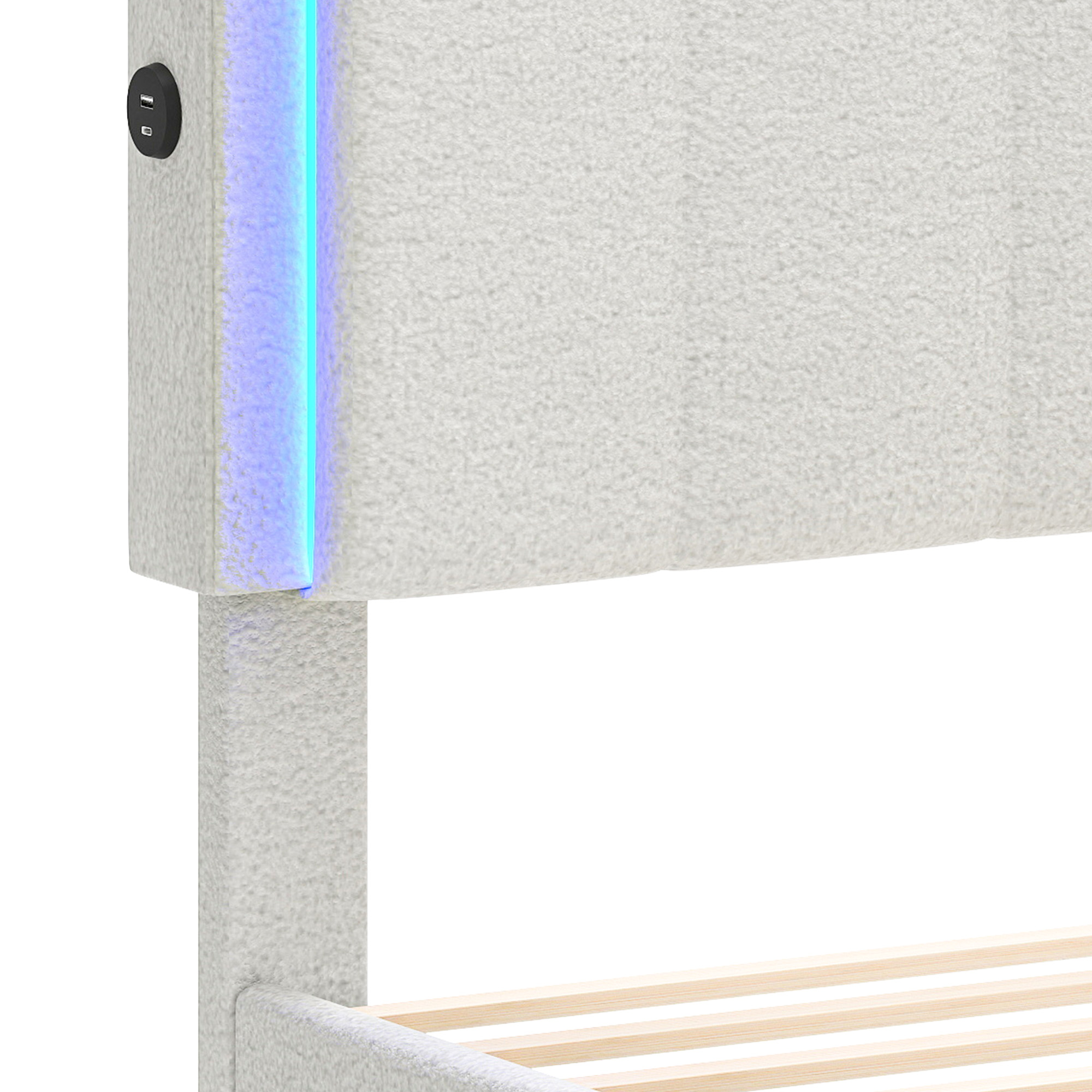 Uforic Queen Size Upholstered Bed Frame with Charging Station & Drawer, Storage Bed Frame with LED Lights & Adjustable Headboard, White