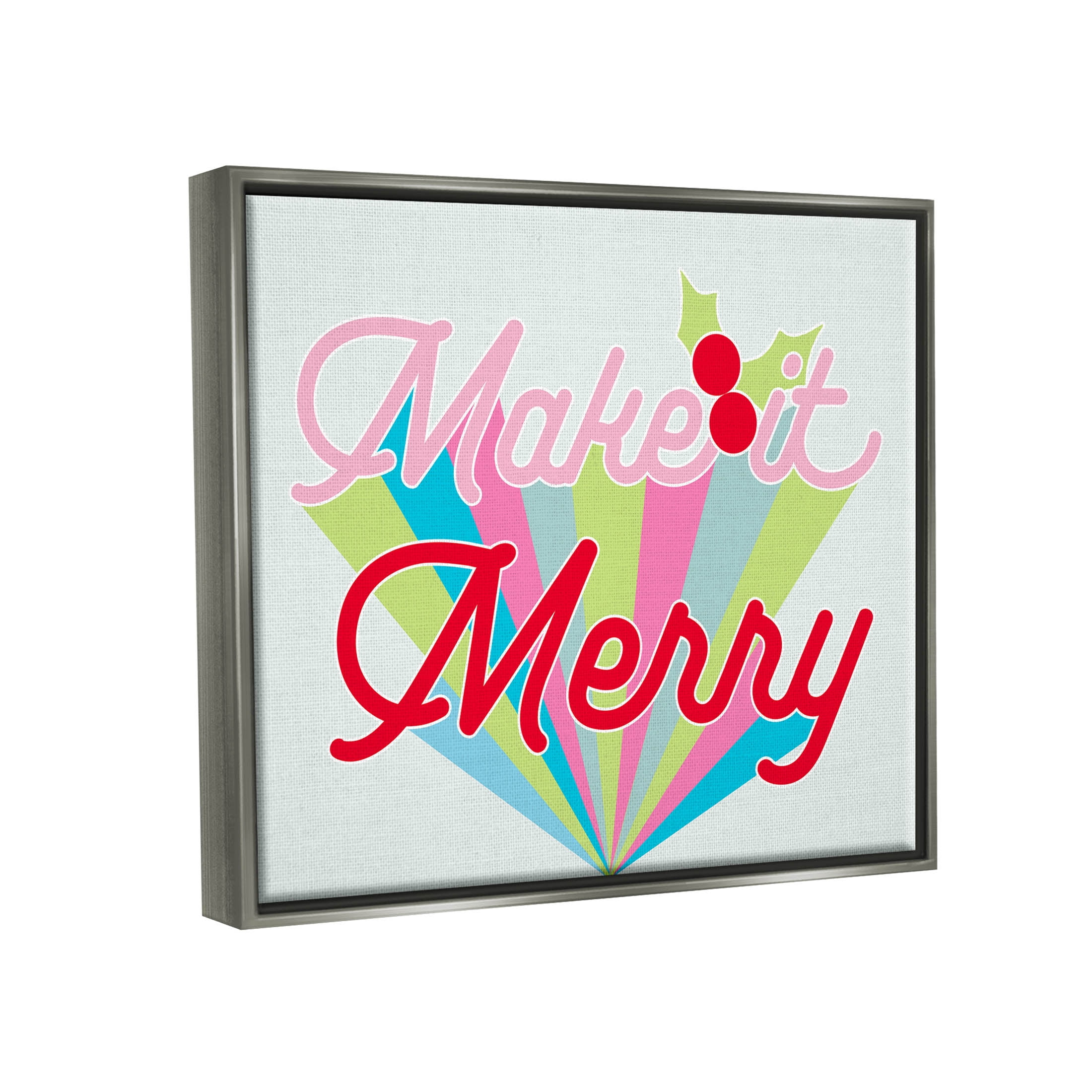 Make It Merry Bold Christmas Stripes Holiday Graphic Art Luster Gray Framed Art Print Wall Art