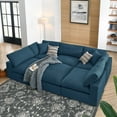thumbnail image 2 of Modular Sectional Deep Sofa Set, Azure Navy Blue, Fabric, Modern Contemporary, Living Lounge Cafe Room Hotel Lobby Hospitality, 2 of 10
