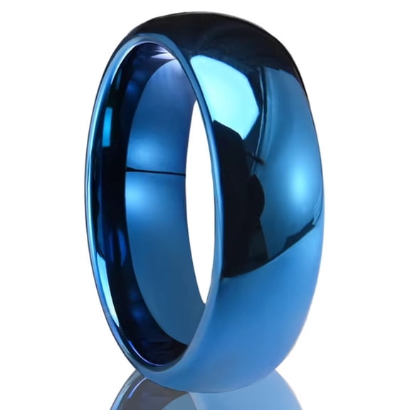 8mm Wide Tungsten Carbide Ring Blue Curved Surface Polishedclassic Minimalist Couple's Ring