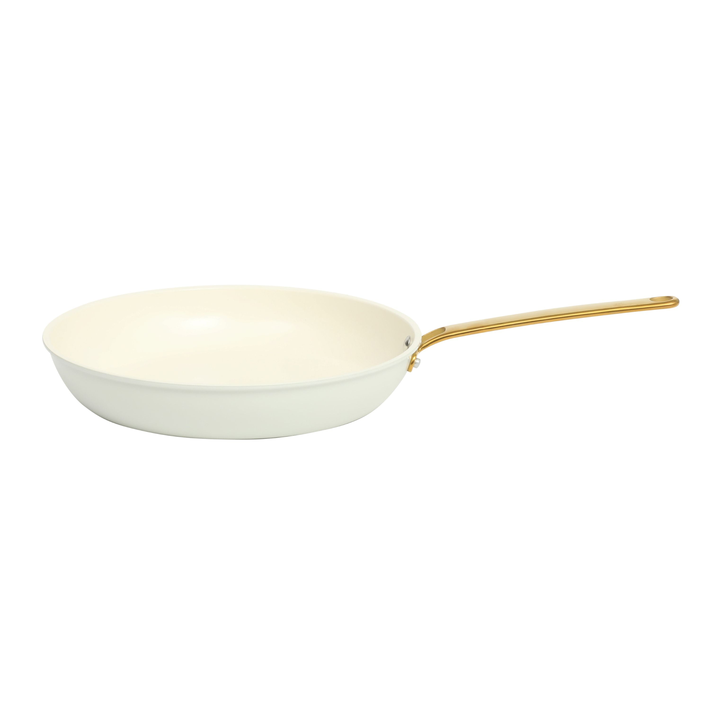 Martha Stewart 12-Inch Ceramic Nonstick Frying Pan Skillet, Linen with Gold Handle