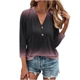 thumbnail image 2 of QIPOPIQ Womens Tshirts V Neck 3/4 Sleeve Buttons Tops Tee Solid Color Blouse Loose Fit Clearance, 2 of 6
