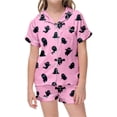 thumbnail image 4 of CAIVO Girls Halloween 2 Piece Pajama Sets Cute Pumpkin Bat Print Lapel Short Sleeve Button Down Shirt With Shorts Sleepwear Comfort Kids Casual Nightwear Pjs, 4 of 4