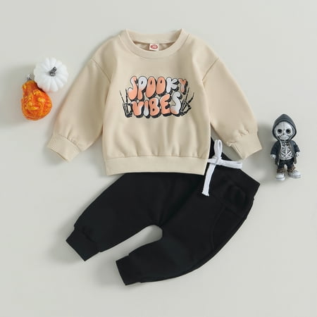 

Lamuusaa Infant Baby Halloween 2Pcs Outfit Letter Skeleton Print Long Sleeve Crewneck Tops Sweatshirt Long Pants Set