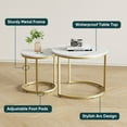 thumbnail image 5 of Smuxee Modern Minimalist Glass Coffee Table Set, Wooden End Table with Marble Pattern for Living Room, 5 of 9