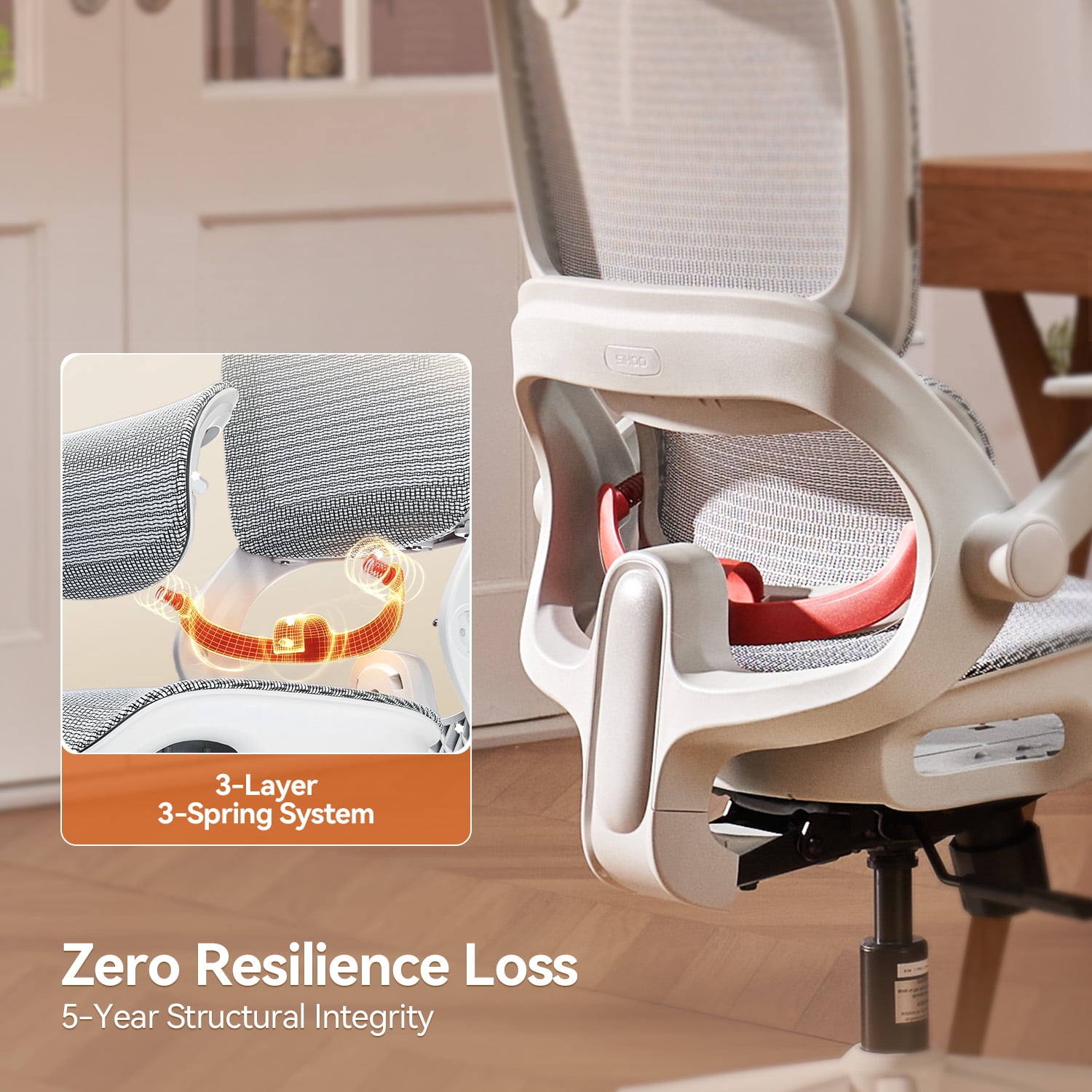 SIHOO B100 Ergonomic Office Chair, Task Chair with Zoned Back Support, 2D Wide Headrest Study Chair for Teenager, High Back Executive Chair for Home Office, White